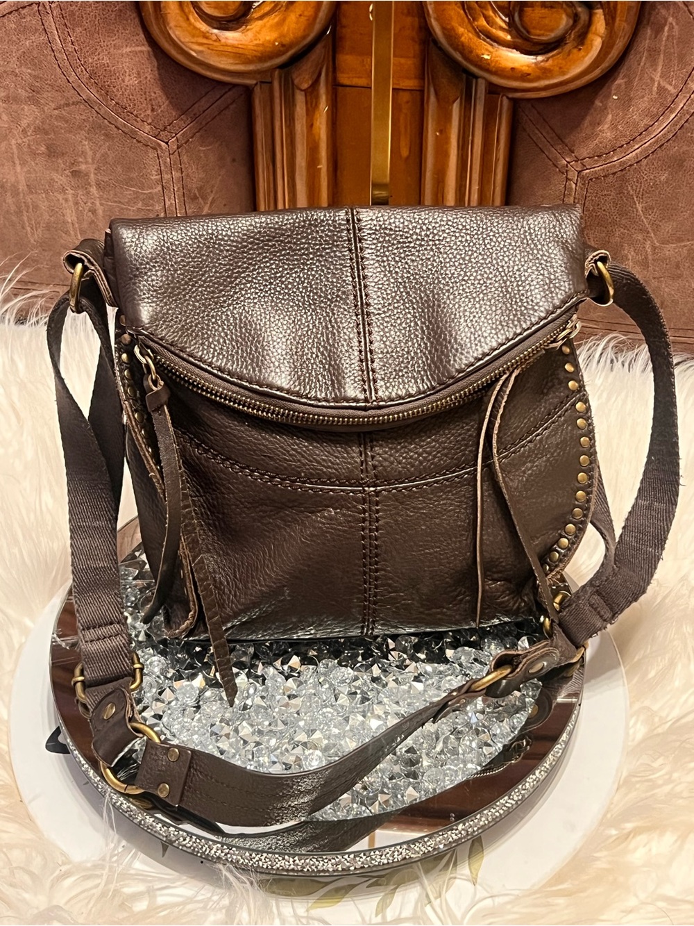 The Sak Dark Brown Leather with Stud Accent crossbody bag